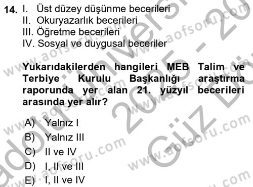 Dijital Dönüşüm Dersi 2025 - 2026 Yılı (Vize) Ara Sınav Soruları 14. Soru