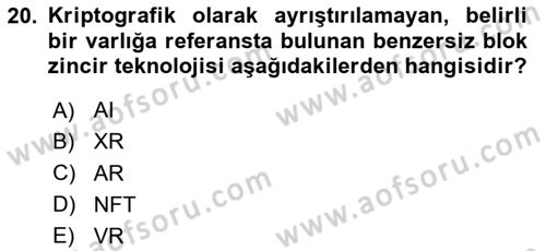 Dijital Dönüşüm Dersi 2025 - 2026 Yılı (Vize) Ara Sınav Soruları 20. Soru
