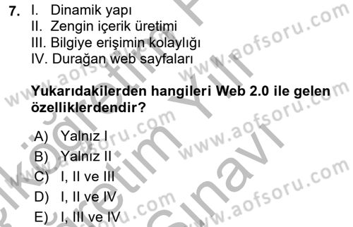 Dijital Dönüşüm Dersi 2025 - 2026 Yılı (Vize) Ara Sınav Soruları 7. Soru
