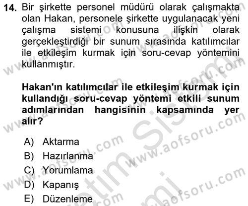 Temel Bilgi Teknolojileri Dersi Ara Sınavı Deneme Sınav Soruları 14. Soru