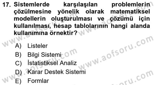 Temel Bilgi Teknolojileri Dersi Ara Sınavı Deneme Sınav Soruları 17. Soru