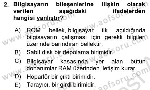 Temel Bilgi Teknolojileri Dersi Ara Sınavı Deneme Sınav Soruları 2. Soru