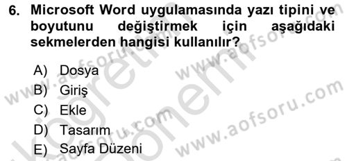Temel Bilgi Teknolojileri Dersi Ara Sınavı Deneme Sınav Soruları 6. Soru