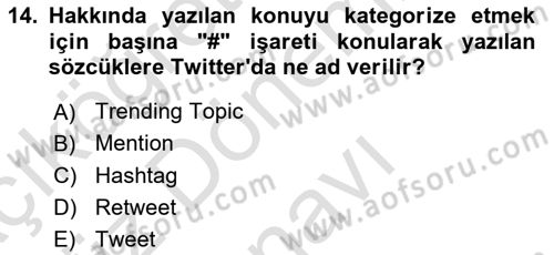 Temel Bilgi Teknolojileri Dersi 2022 - 2023 Yılı (Final) Dönem Sonu Sınav Soruları 14. Soru