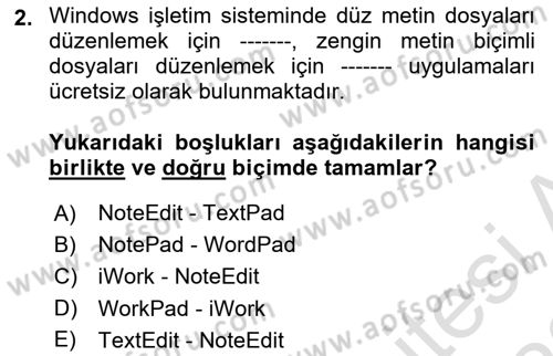 Temel Bilgi Teknolojileri Dersi 2022 - 2023 Yılı (Final) Dönem Sonu Sınav Soruları 2. Soru