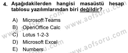 Temel Bilgi Teknolojileri Dersi 2022 - 2023 Yılı (Final) Dönem Sonu Sınav Soruları 4. Soru
