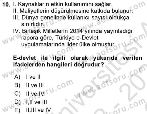 Temel Bilgi Teknolojileri Dersi 2022 - 2023 Yılı Yaz Okulu Sınav Soruları 10. Soru