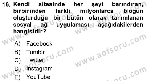 Temel Bilgi Teknolojileri Dersi 2022 - 2023 Yılı Yaz Okulu Sınav Soruları 16. Soru