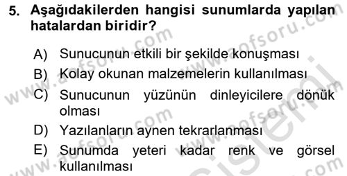 Temel Bilgi Teknolojileri Dersi 2022 - 2023 Yılı Yaz Okulu Sınav Soruları 5. Soru