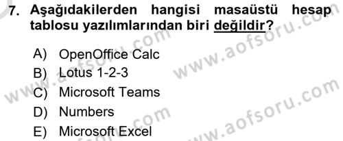 Temel Bilgi Teknolojileri Dersi 2022 - 2023 Yılı Yaz Okulu Sınav Soruları 7. Soru