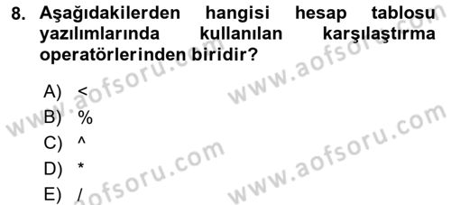 Temel Bilgi Teknolojileri Dersi 2022 - 2023 Yılı Yaz Okulu Sınav Soruları 8. Soru