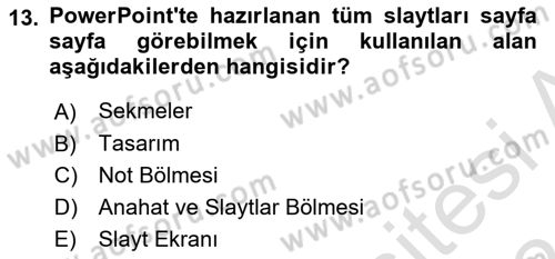 Temel Bilgi Teknolojileri Dersi 2023 - 2024 Yılı (Vize) Ara Sınav Soruları 13. Soru