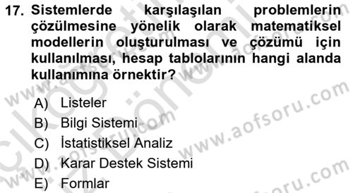 Temel Bilgi Teknolojileri Dersi Ara Sınavı Deneme Sınav Soruları 17. Soru