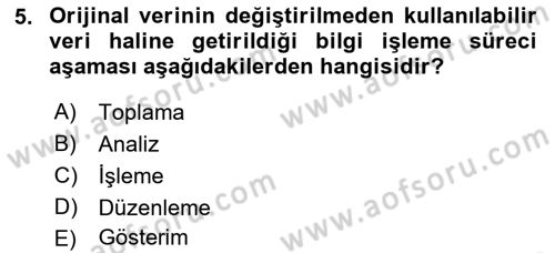 Temel Bilgi Teknolojileri Dersi Ara Sınavı Deneme Sınav Soruları 5. Soru