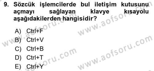 Temel Bilgi Teknolojileri Dersi 2023 - 2024 Yılı (Vize) Ara Sınav Soruları 9. Soru
