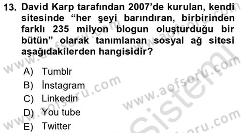 Temel Bilgi Teknolojileri Dersi 2023 - 2024 Yılı (Final) Dönem Sonu Sınav Soruları 13. Soru