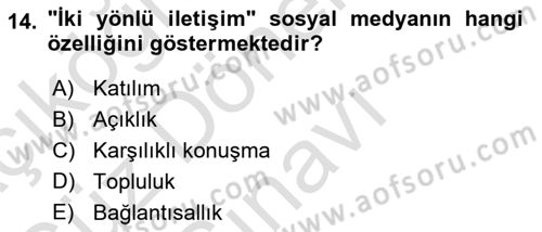 Temel Bilgi Teknolojileri Dersi 2023 - 2024 Yılı (Final) Dönem Sonu Sınav Soruları 14. Soru