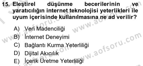 Temel Bilgi Teknolojileri Dersi 2023 - 2024 Yılı (Final) Dönem Sonu Sınav Soruları 15. Soru