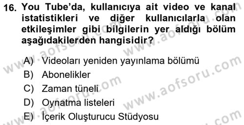 Temel Bilgi Teknolojileri Dersi 2023 - 2024 Yılı (Final) Dönem Sonu Sınav Soruları 16. Soru
