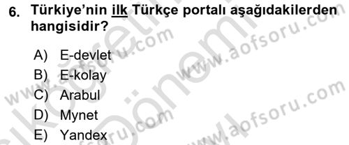 Temel Bilgi Teknolojileri Dersi 2023 - 2024 Yılı (Final) Dönem Sonu Sınav Soruları 6. Soru