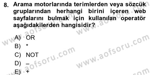 Temel Bilgi Teknolojileri Dersi 2023 - 2024 Yılı (Final) Dönem Sonu Sınav Soruları 8. Soru