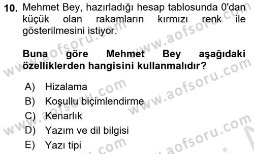 Temel Bilgi Teknolojileri Dersi 2023 - 2024 Yılı Yaz Okulu Sınav Soruları 10. Soru
