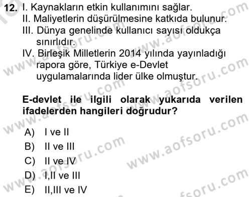 Temel Bilgi Teknolojileri Dersi 2023 - 2024 Yılı Yaz Okulu Sınav Soruları 12. Soru