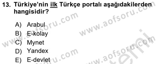 Temel Bilgi Teknolojileri Dersi 2023 - 2024 Yılı Yaz Okulu Sınav Soruları 13. Soru