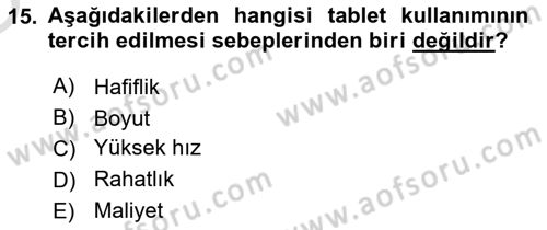 Temel Bilgi Teknolojileri Dersi 2023 - 2024 Yılı Yaz Okulu Sınav Soruları 15. Soru