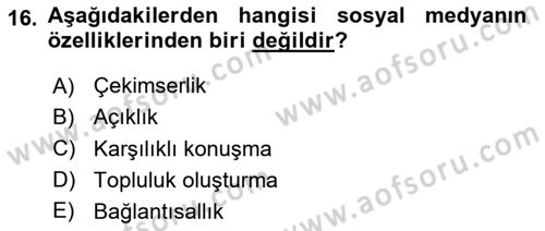 Temel Bilgi Teknolojileri Dersi 2023 - 2024 Yılı Yaz Okulu Sınav Soruları 16. Soru