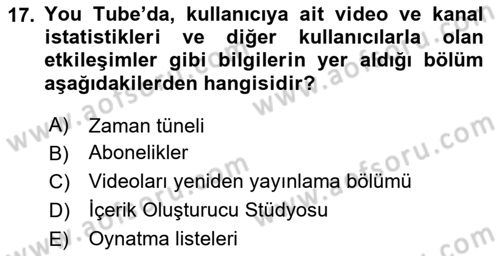 Temel Bilgi Teknolojileri Dersi 2023 - 2024 Yılı Yaz Okulu Sınav Soruları 17. Soru