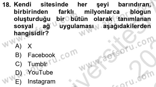 Temel Bilgi Teknolojileri Dersi 2023 - 2024 Yılı Yaz Okulu Sınav Soruları 18. Soru