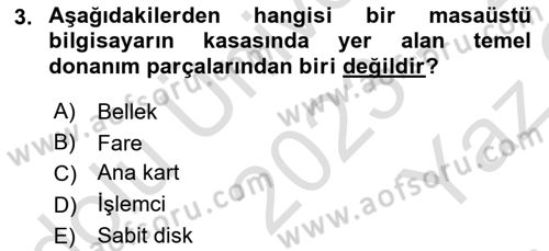 Temel Bilgi Teknolojileri Dersi 2023 - 2024 Yılı Yaz Okulu Sınav Soruları 3. Soru