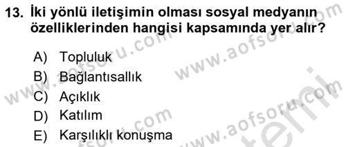 Temel Bilgi Teknolojileri Dersi 2024 - 2025 Yılı (Final) Dönem Sonu Sınav Soruları 13. Soru