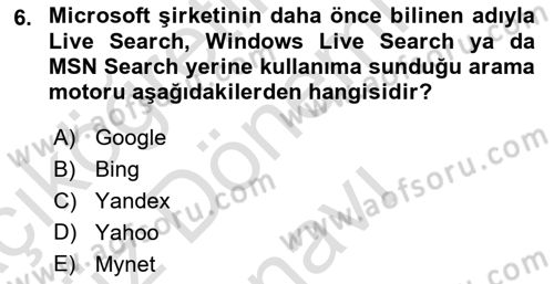 Temel Bilgi Teknolojileri Dersi 2024 - 2025 Yılı (Final) Dönem Sonu Sınav Soruları 6. Soru