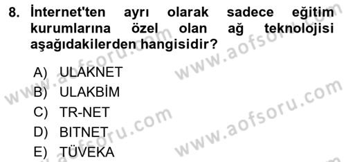 Temel Bilgi Teknolojileri Dersi 2024 - 2025 Yılı (Final) Dönem Sonu Sınav Soruları 8. Soru