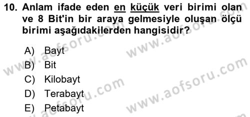 Temel Bilgi Teknolojileri Dersi 2025 - 2026 Yılı (Vize) Ara Sınav Soruları 10. Soru