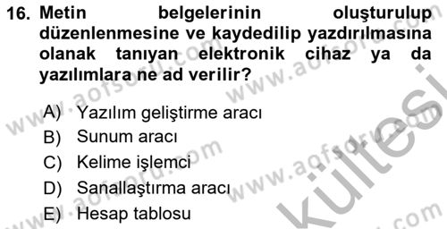 Temel Bilgi Teknolojileri Dersi 2025 - 2026 Yılı (Vize) Ara Sınav Soruları 16. Soru