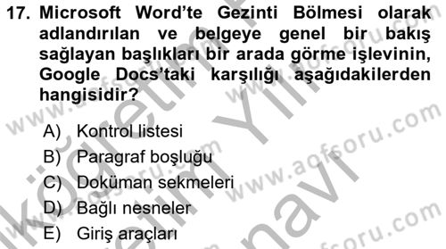 Temel Bilgi Teknolojileri Dersi 2025 - 2026 Yılı (Vize) Ara Sınav Soruları 17. Soru