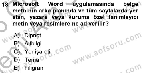 Temel Bilgi Teknolojileri Dersi 2025 - 2026 Yılı (Vize) Ara Sınav Soruları 18. Soru