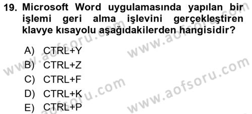 Temel Bilgi Teknolojileri Dersi 2025 - 2026 Yılı (Vize) Ara Sınav Soruları 19. Soru