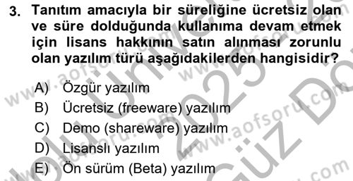 Temel Bilgi Teknolojileri Dersi 2025 - 2026 Yılı (Vize) Ara Sınav Soruları 3. Soru
