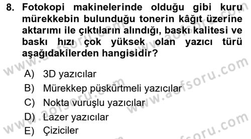 Temel Bilgi Teknolojileri Dersi 2025 - 2026 Yılı (Vize) Ara Sınav Soruları 8. Soru
