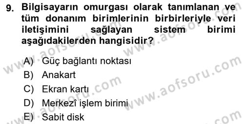 Temel Bilgi Teknolojileri Dersi 2025 - 2026 Yılı (Vize) Ara Sınav Soruları 9. Soru