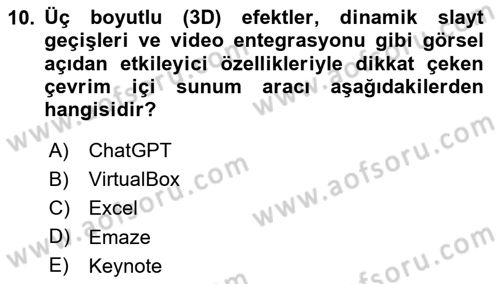 Temel Bilgi Teknolojileri Dersi 2025 - 2026 Yılı (Final) Dönem Sonu Sınav Soruları 10. Soru