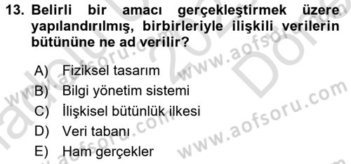 Temel Bilgi Teknolojileri Dersi 2025 - 2026 Yılı (Final) Dönem Sonu Sınav Soruları 13. Soru