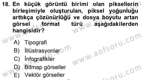 Temel Bilgi Teknolojileri Dersi 2025 - 2026 Yılı (Final) Dönem Sonu Sınav Soruları 18. Soru
