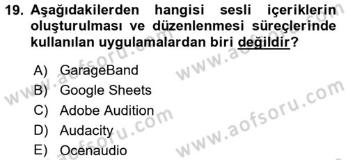 Temel Bilgi Teknolojileri Dersi 2025 - 2026 Yılı (Final) Dönem Sonu Sınav Soruları 19. Soru