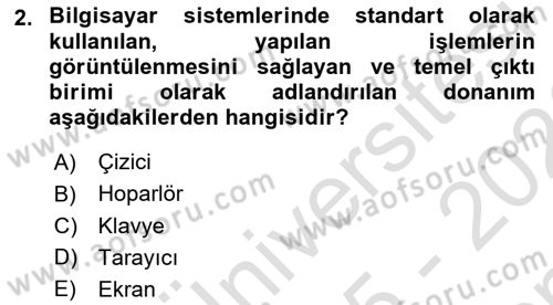 Temel Bilgi Teknolojileri Dersi 2025 - 2026 Yılı (Final) Dönem Sonu Sınav Soruları 2. Soru
