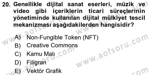 Temel Bilgi Teknolojileri Dersi 2025 - 2026 Yılı (Final) Dönem Sonu Sınav Soruları 20. Soru